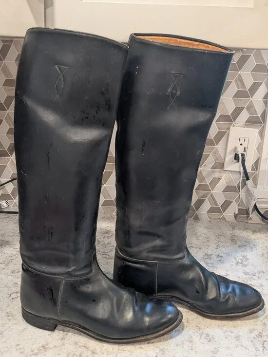 Vintage English Riding Equestrian Tall Boots 7.5 Black Leather