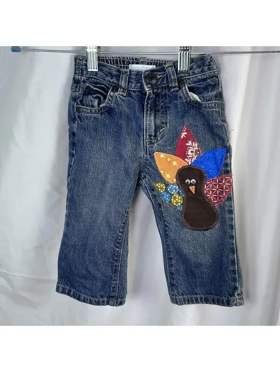 Old Navy Jeans, Unisex Size 12-18 Months, Blue, Denim, Embroidered Turkey, Fall