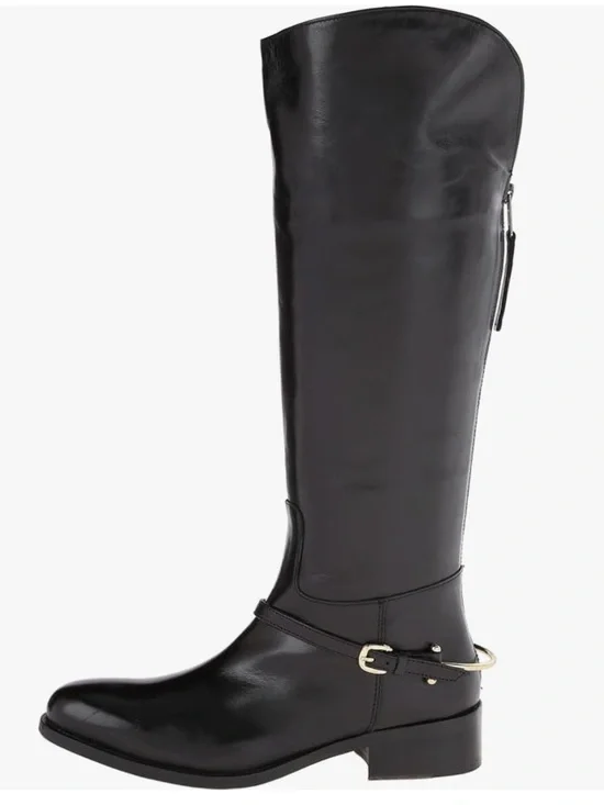Johnston & Murphy Sari Black Leather Riding Boots with Gold Buckle 7.5