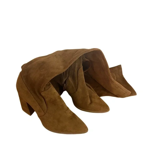 Steve Madden TAVA Over the Knee Boots Suede Brown Block Heel‎ Women's Size 8M