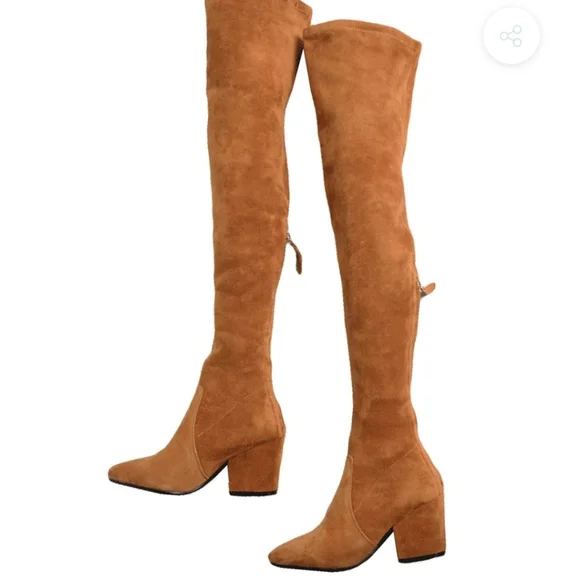 'MARLO' TAN OVER THE KNEE SUEDE LEATHER BOOTS