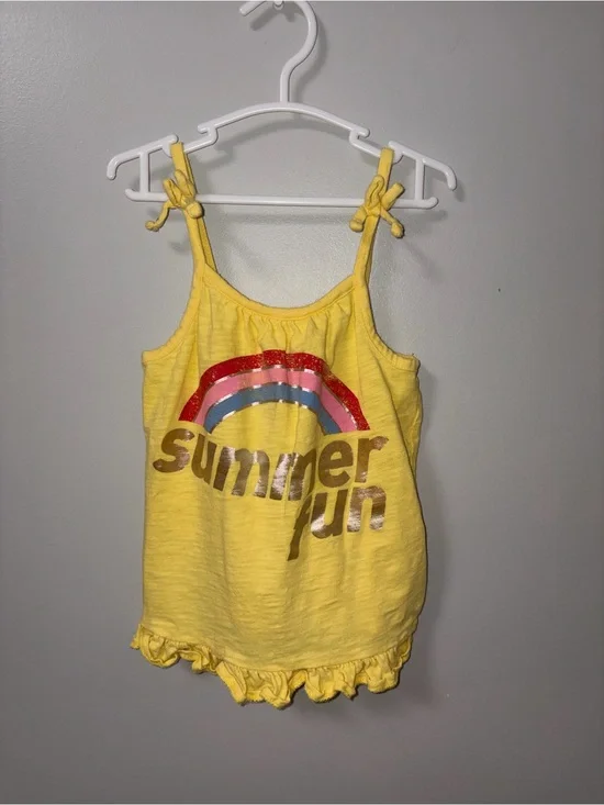 Old Navy Yellow Summer Fun Rainbow Graphic Tank Top Ruffle Hem 4T Girls