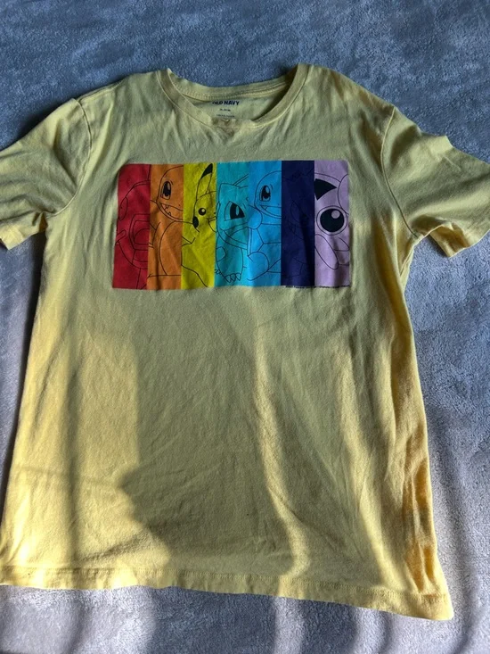 Old Navy Yellow Kids Pokemon Rainbow Stripe Tee