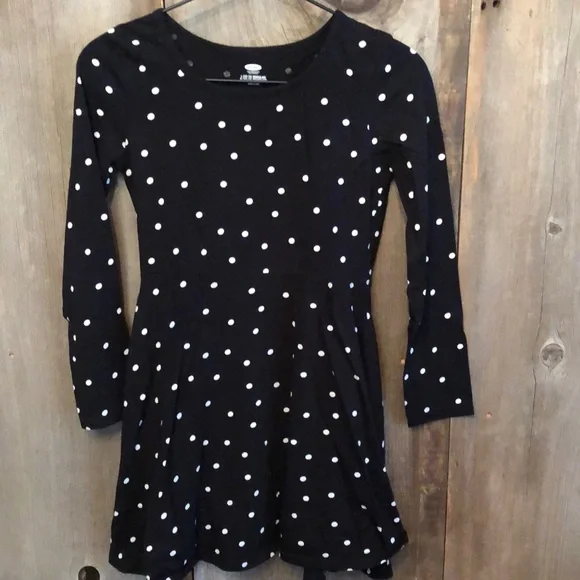 Old Navy Black White Dot Skater Dress Large 10 12