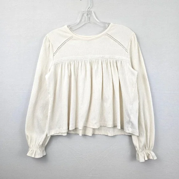 Old Navy‎ Long Sleeve Scoop Neck Flared Girls Top Cream XL (14-16)