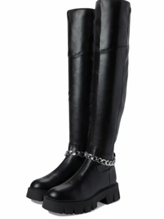 G by Guess Black Chunky Sole Boots with Chain Detail