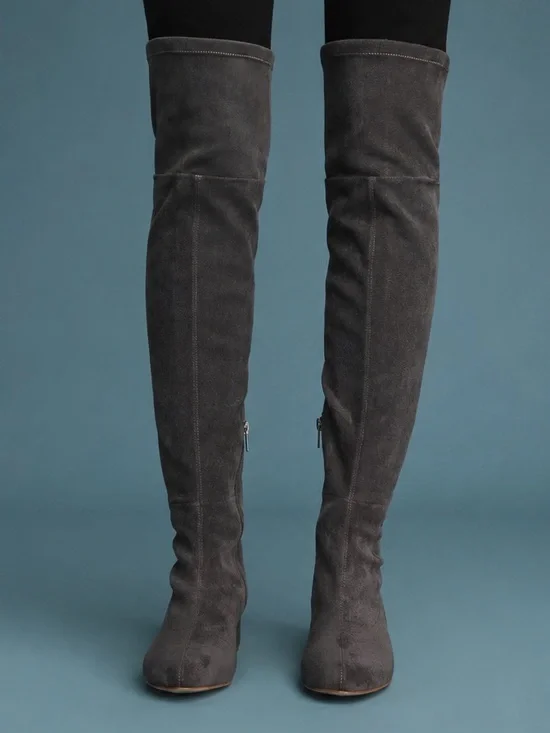 Anthropologie Suede Leather Over-the-Knee Tall Riding Boots Womens 7.5‎ Gray