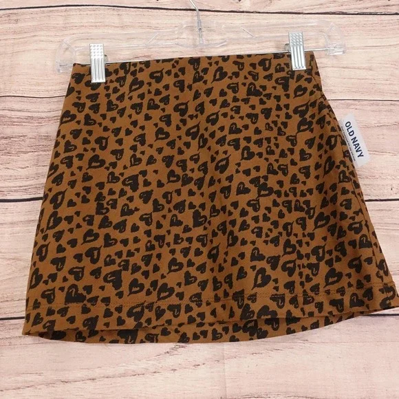New! Old Navy Skirt Girls‎ 8 Brown Animal Print Knit Mini Elastic Waist
