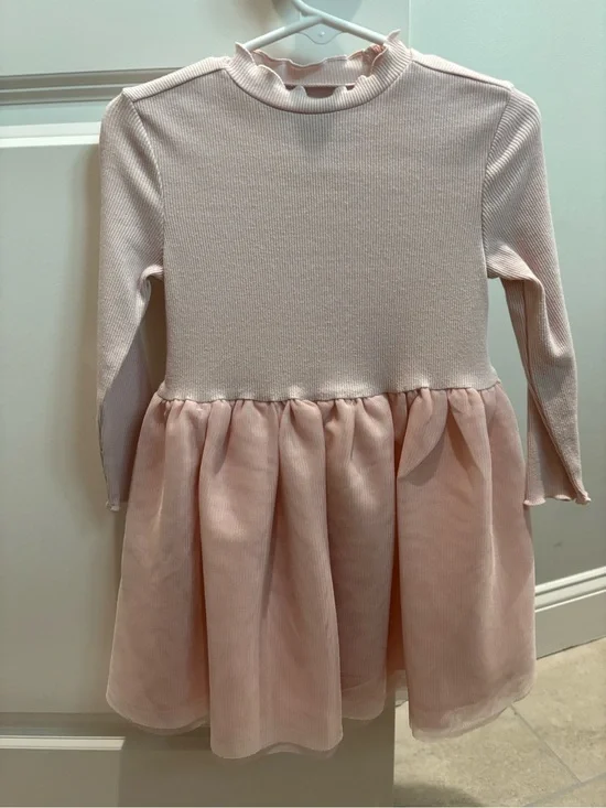 Old Navy Girls' Soft Pink Ruffled Neck Long-Sleeve Dress