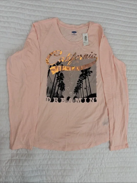 Girl Old Navy Pink Long Sleeve Tee with Metallic Gold 'California' Graphic