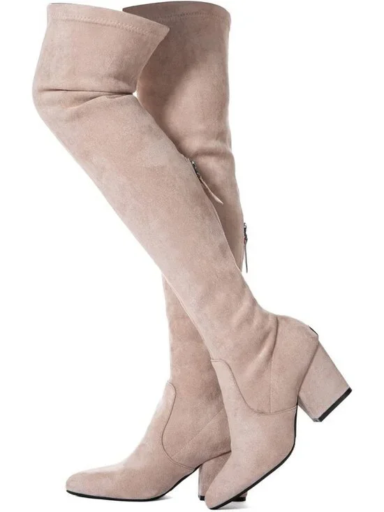 Stylish Over the Knee Suede Boots | Thigh High Block Heel | Winter Comfort