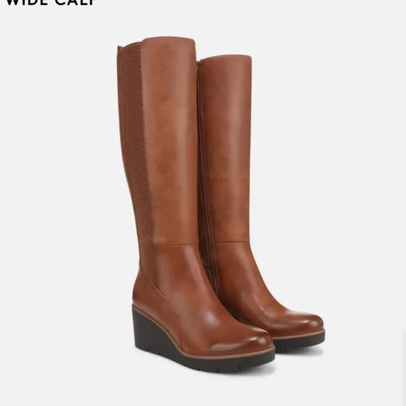 SOUL Naturalizer Tall Wedge Boots in Toffee Brown Wide Calf