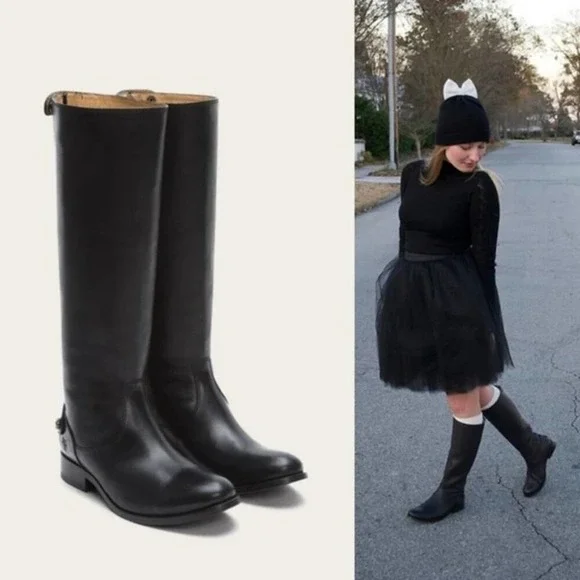 Frye Equestrian Riding Boots Tall Black Leather Classic Minimalist Style Women's
