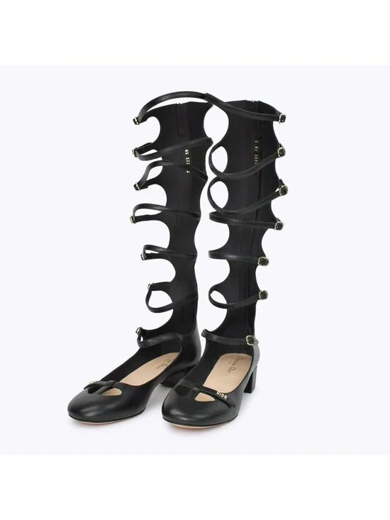 Dior Bondage Strap Long Boots Pumps Black