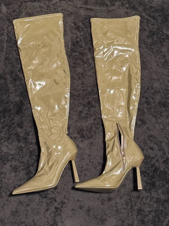 ALDO Olive Patent Over-the-Knee Stiletto Boots