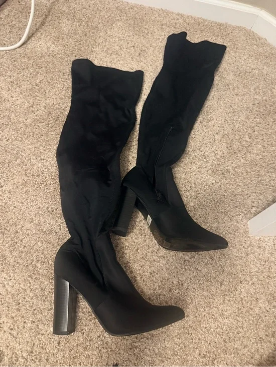 Yoki Black Over-The-Knee Stretch Block Heel Boots