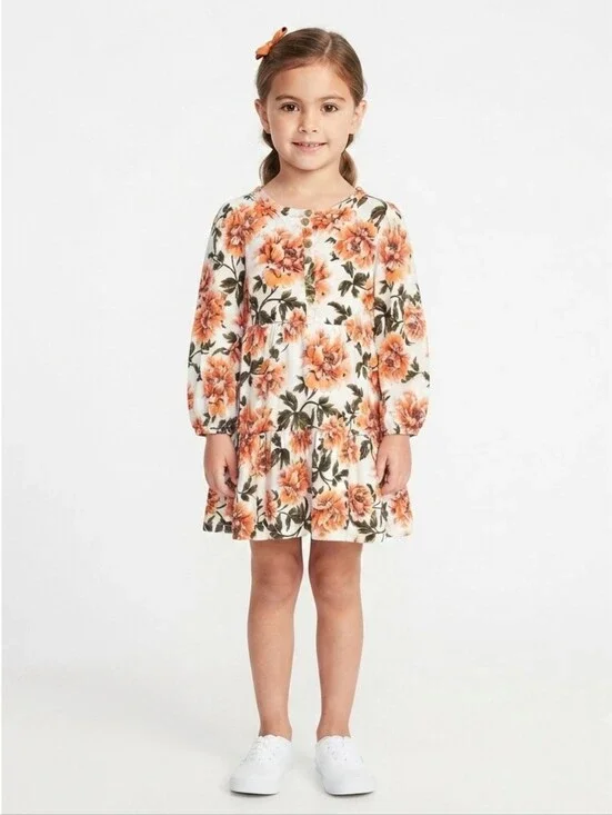 Floral Peplum Dress Girls XS (5) Button‎ Front Cottagecore