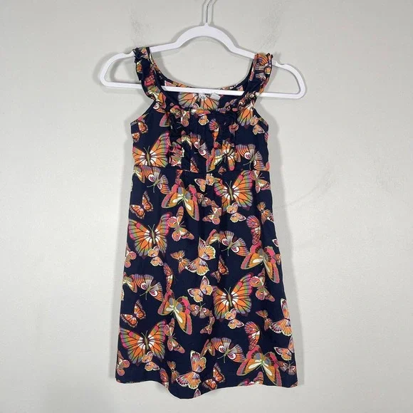 Old Navy Dress Girls 12 Blue‎ Orange Butterfly Sleeveless Ruffles Spring Y2K