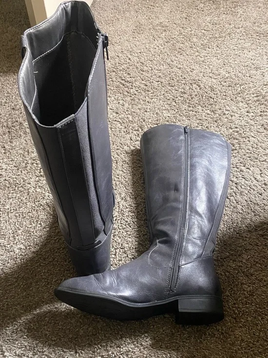 Over-the-Knee Smooth Black Leather Zip Boots
