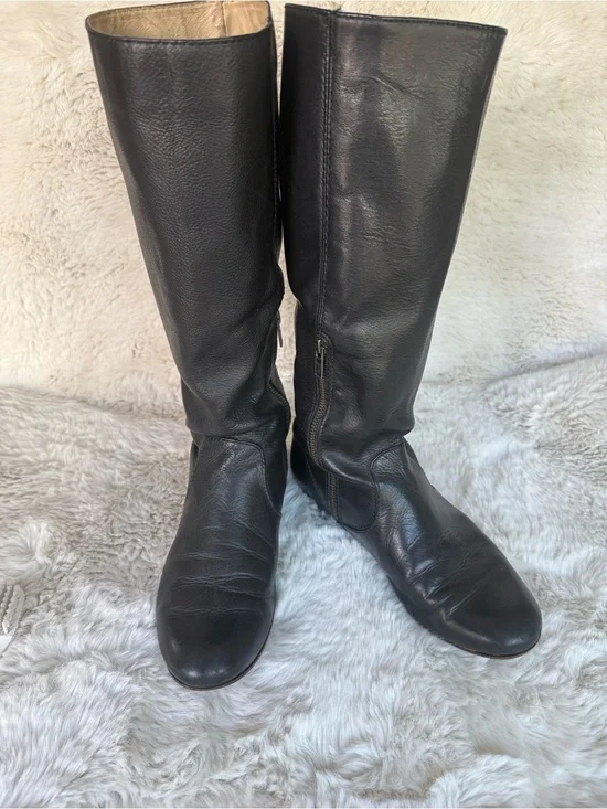Frye Black Leather Over-the-Knee Zip Boots