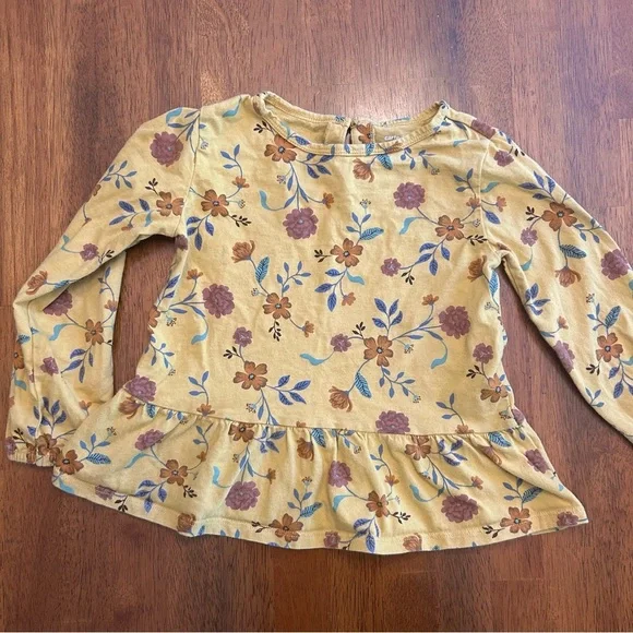 Carter’s Mustard Yellow Floral Peplum Top Long Sleeve Shirt | Girls Size 5T