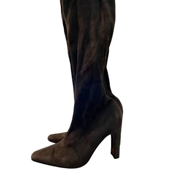 Bergdorf Goodman Ladies Size 10 M Brown Suede Tall Heeled Boots Pull On Italy