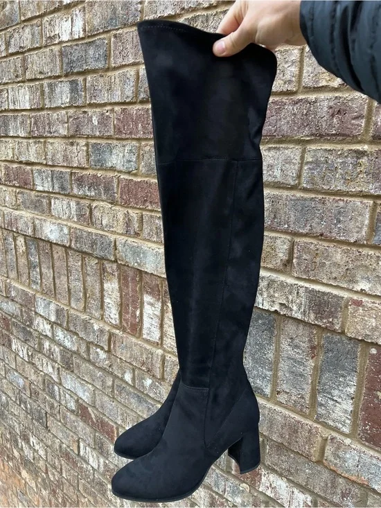 Marc Fisher Black Over-the-Knee Suede Block Heel Boots