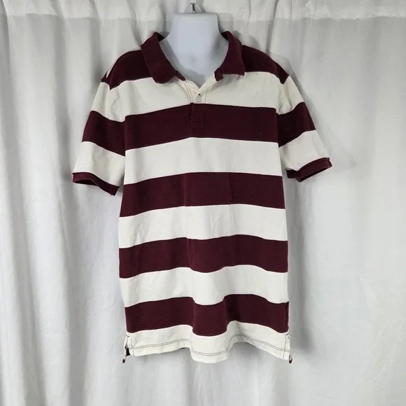 Old Navy Polo Shirt Kids 10-12 Red White Striped Stretch Short Sleeve Top