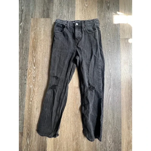 Old Navy Slouchy Straight Jeans‎ 12 Black Distressed High Rise 1846