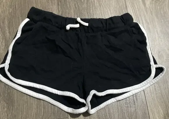 Old Navy Girls Black Shorts White Trim Size 8 Medium Cotton Blend Stretch Pocket