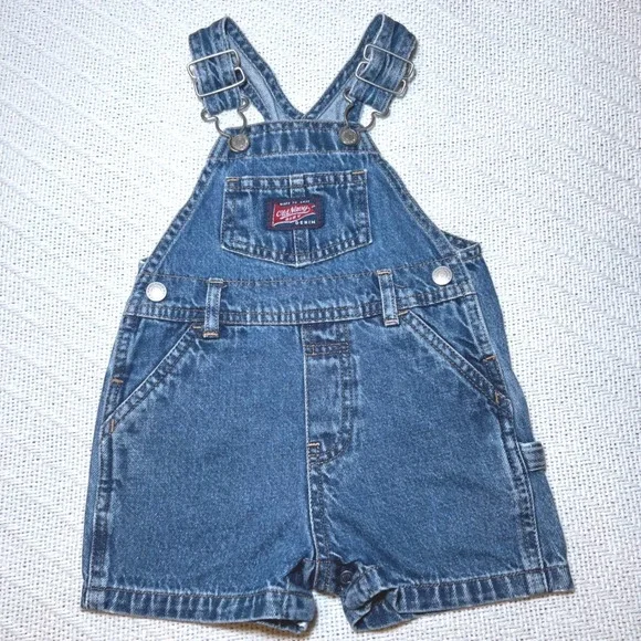 Vintage 90s Old Navy Baby Denim Shortalls Medium Wash Cotton Overalls 3-6 Months