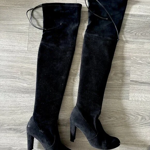 Stuart Weitzman Black Suede Over-the-Knee Boots + Dust Bag - Size 5.5