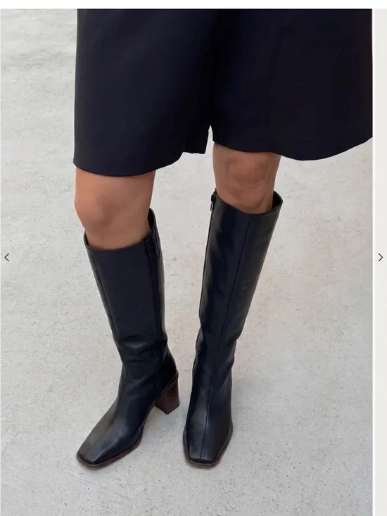 ALOHAS Black Over-the-Knee Leather Boots with Block Heel