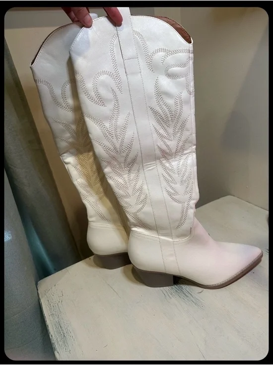Samara White Knee High Cowgirl Boot
