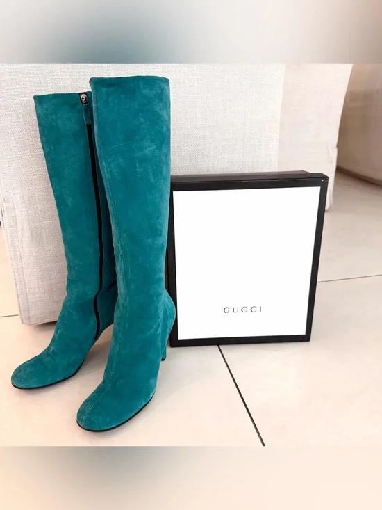 Gucci Teal Suede knee high boots