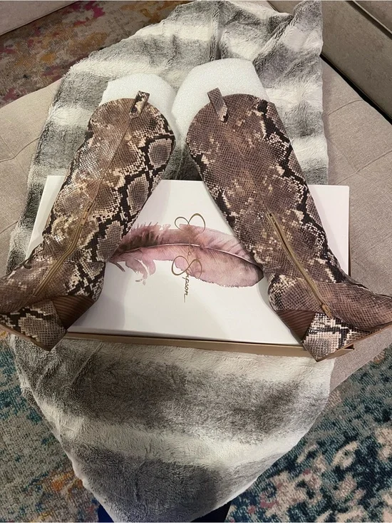 Women's Brown Snake-Print Over-the-Knee Boots with Side Zip