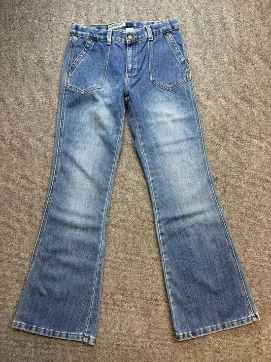 Y2K Old Navy Brand Girls Size 16 Flare Patch Pocket Blue Jeans