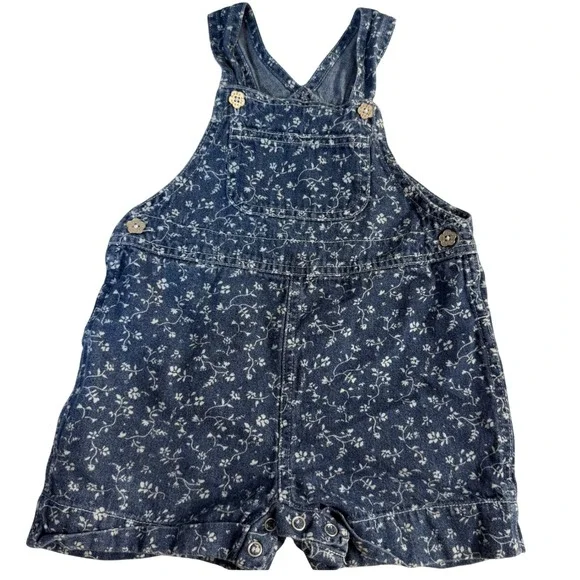 Vintage Y2K Old Navy Girls Floral Denim Shortalls Overalls 12-18 month Cottage