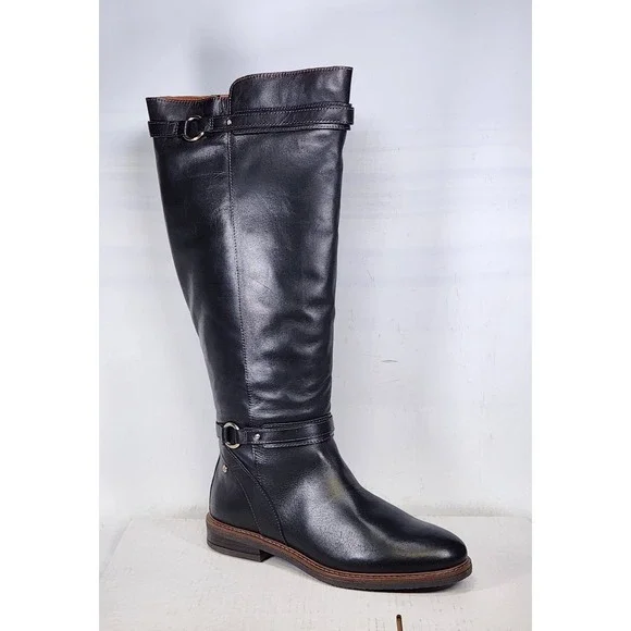 Pikolinos Aldaya Boots Women Size 10 Black Leather Tall Knee High Riding Straps