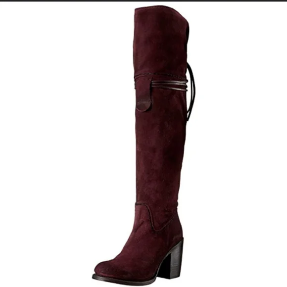 FreeBird Brock Over the Knee Red Vine Suede Boots size 8