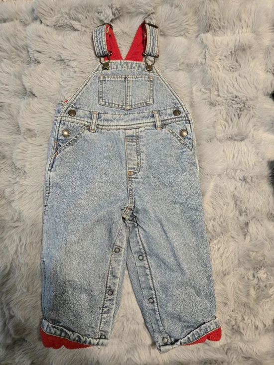 Vintage Old Navy Red Fleece Lined Denim Overalls 12-18M