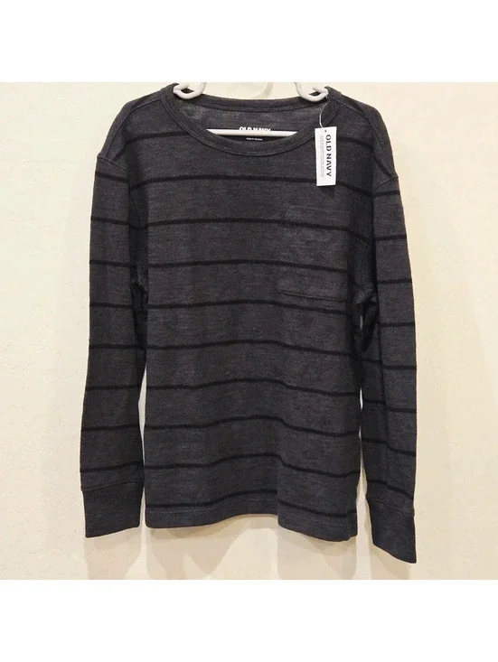 Old Navy Boys Size Medium 8 Striped Gray and Black Long Sleeve Thermal Shirt