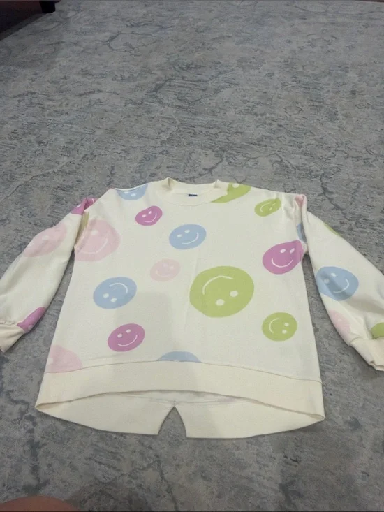 Old Navy Cream Sweatshirt with Pastel Smiley Prints