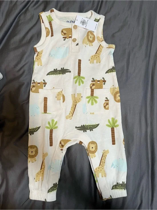 Safari Printed Sleeveless Henley One-Piece Romper for Baby