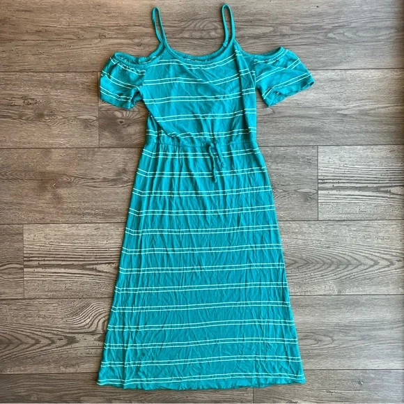 Old Navy Cold Shoulder Maxi Dress Kids Girls Large Reg Multicolor Striped Casual