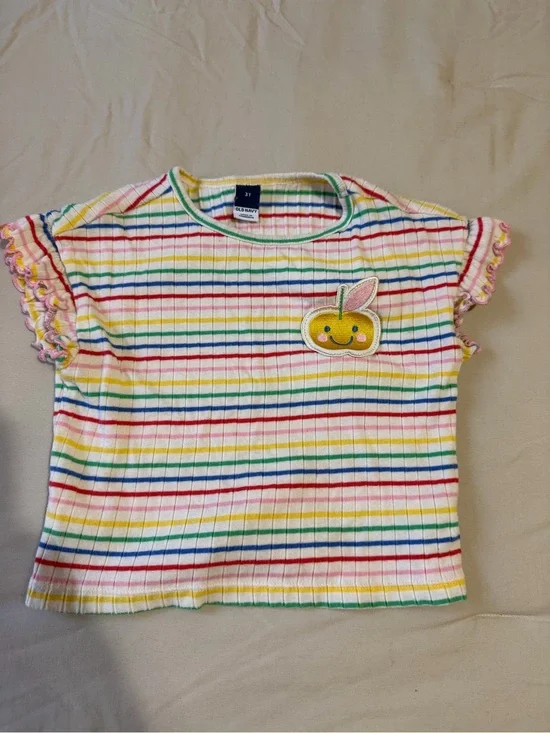 Old Navy Multi-Stripe Ruffle Sleeve Tee with Fruit Patch