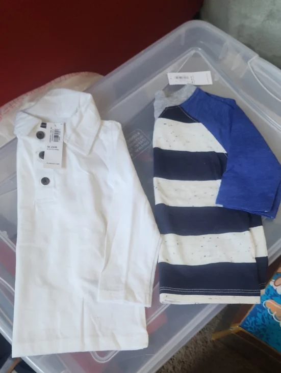 Nwt Sz 18-24 Months Old Navy White Polo & Blue Striped Raglan Kids Shirt Set