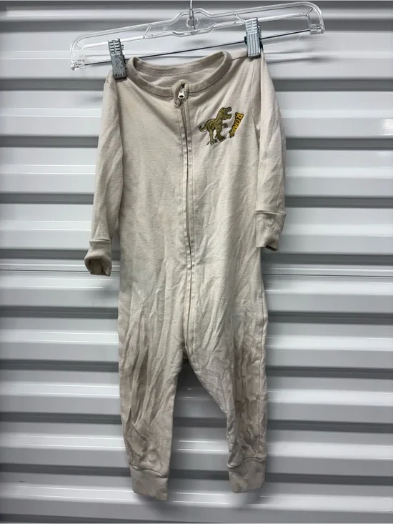 Old Navy 12-18M Cotton Knit Beige Dinosaur Zip One-Piece Coverall Long Sleeve