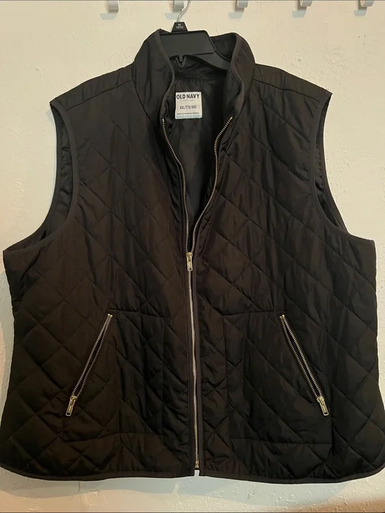 Old Navy Black Puffer Jacket with Gold-Tone Zipper