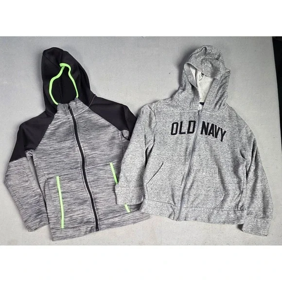 Lot of 2 Old Navy Boys Zip Up Hoodies LARGE 10/12 Full Zip Pockets Warm Fall